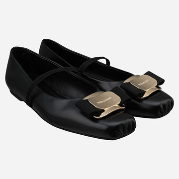 SALVATORE FERRAGAMO バラボウ バレリーナ フラットシューズ ブラック 01H345 768868 151475430