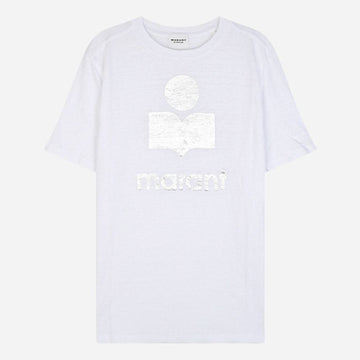Isabel Marant 5S Zwell Logo Linen Short Sleeve T-Shirt White 135953712
