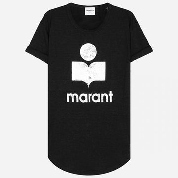 ISABEL MARANT 5S Coldy Leinen Logo T-Shirt Schwarz TS0004FA A1N10E 01BK 126885141