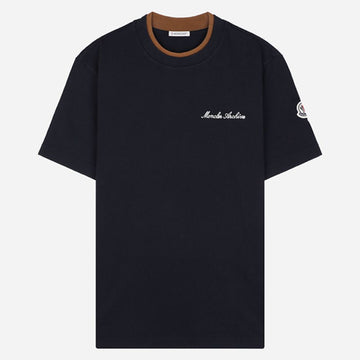 Moncler Men's Embroidered Logo Short Sleeve T-Shirt Navy 8C00015 89AYY 742 152163551