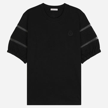 MONCLER 5S レディース シルクトリム コットンTシャツ ブラック 8C00032 89ADC 999 133540427
