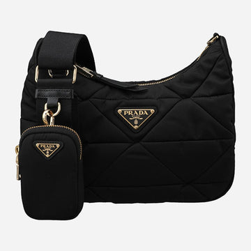 Prada Triangular Logo Re-Nylon Padded Hobo Bag Black 1BC151 RDJN F0632 147229006