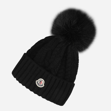 MONCLER 5F Logo Pompon Wollkaschmir Beanie Schwarz 3B00063 M4506 999 148892102