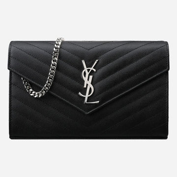 Saint Laurent Monogram Chain Shoulder Bag Silver Black 377828 BOW02 1000 145898692