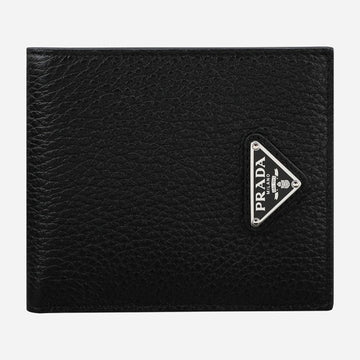 PRADA 5F 三角ロゴ ペブルレザー メンズ 二つ折り財布 ブラック 2MO513 2E54 F0002 140554331 [P]