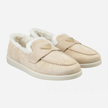 PRADA Damen Suede Shearling Loafer Ecru 1D222N 3LPM F0379 121375828