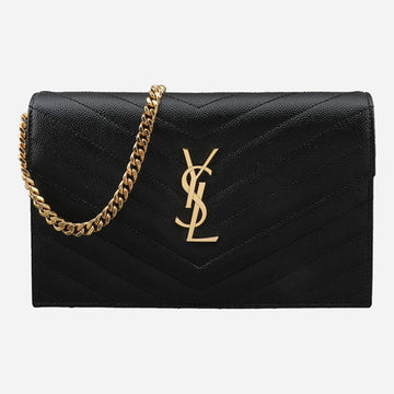 SAINT LAURENT カサンドラ チェーン クロスボディバッグ ゴールド ブラック 857605 BOW01 1000 153750585