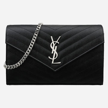 SAINT LAURENT モノグラム チェーン ショルダーバッグ シルバー ブラック 377828 BOW02 1000 153750575
