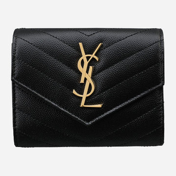SAINT LAURENT モノグラム フラップ ミニ財布 ゴールド ブラック 403943 BOW01 1000 153912553