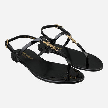 Saint Laurent Cassandra Flat Sandals Patent 659817 B8IKK 1000 132456513