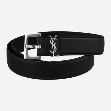 Saint Laurent Men's Monogram Belt Silver Black 145726442