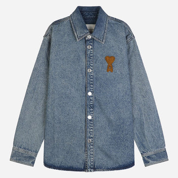AMI Embroidered Denim Overshirt 154864592