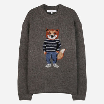 Maison Kitsune Dressed Fox Wool Sweater Dark Grey Melange PM00806KH0002 H170 149869535