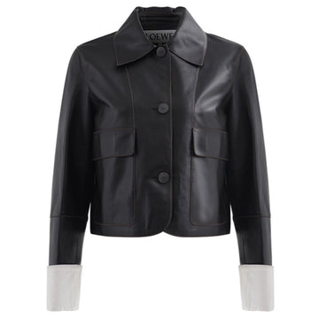 LOEWE Damen Lederjacke mit Knöpfen schwarz 1100 55664196