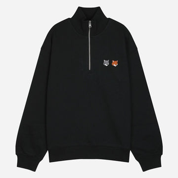 Maison Kitsune Double Fox Head Half Zip Anthracite 155029132