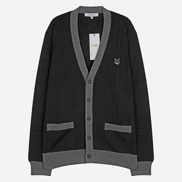 MAISON KITSUNE 5S ボールド フォックス ヘッド バイカラー カーディガン ブラック NM00507KT1036 P199 126484166