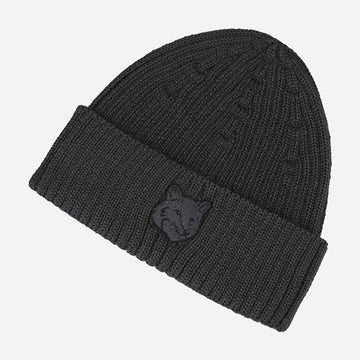 Maison Kitsune 5F Fox Head Ribbed Beanie Charcoal MM06111KT1022 P180 144348655
