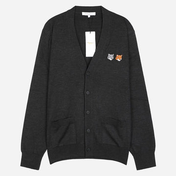 MAISON KITSUNE Doppelter Fox Kopf Cardigan Anthrazit OM051CFKT1181 P190 155008109