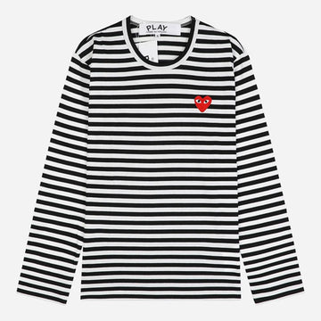 Comme Des Garcons Red Heart Stripe Long Sleeve T-Shirt Black White T164 051 1 154236843
