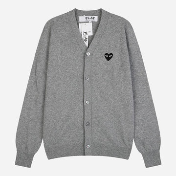 COMME DES GARCONS Knit V-Neck Cardigan mit schwarzem Herz in Grau 154188137