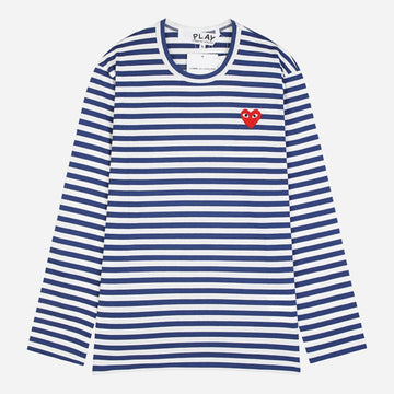 Comme Des Garcons Red Heart Stripe Long Sleeve T-Shirt Blue White AX T164 051 2 149962019