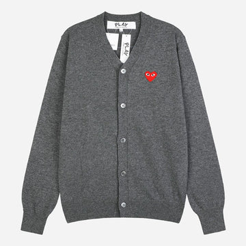 Comme Des Garcons Red Heart Knit V-Neck Cardigan Gray 155508966