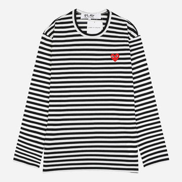 COMME DES GARCONS Langarm-T-Shirt mit roten Herzstreifen in Schwarz und Weiß T164 051 1 149962054 [P]