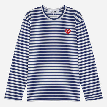 Comme Des Garcons 5S Red Heart Stripe Long Sleeve T-Shirt Blue White AX T164 051 2 136612541