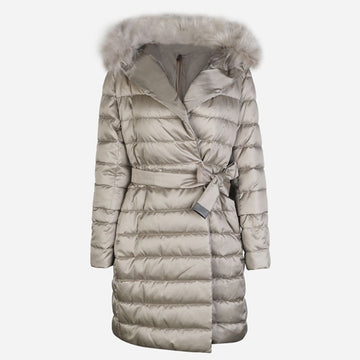 MaxMara Faux Fur Belted Padding Jacket Beige 2529496055600 019 149803255