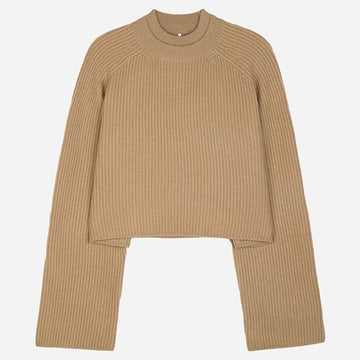 MAXMARA ダブルネック リブ ウール カシミア クロップ セーター キャメル stamp: 2521366172600 147665699