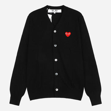 Comme Des Garcons Red Heart Knit V-Neck Cardigan Black 154142448