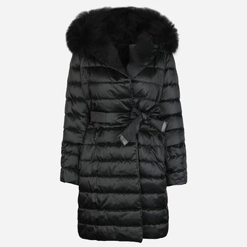 MaxMara Belted Faux Fur Padded Jacket Black 149803253