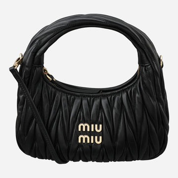 MIU MIU 6S ワンダーマテラッセ ナッパ ホーボーバッグ ブラック 5BC125 AN88 F0002 150280495