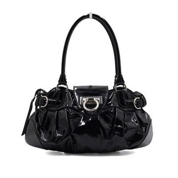 Salvatore Ferragamo Black Patent Leather Silver-tone Gancini Tote Bag and Shoulder Bag 21 6317 155730815
