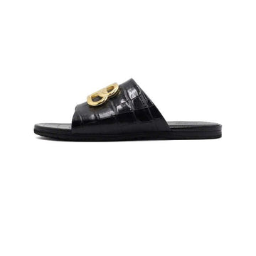 BALENCIAGA 629537 Schwarze Krokodil Oval BB Sandalen mit goldener Logo für Damen aa63424 155738068