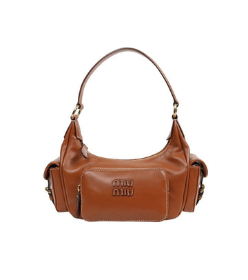 MIU MIU ブラウンナッパレザーのポケットショルダーバッグ 56997 155739777