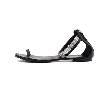 Giuseppe Zanotti Black Leather Crystal Pearl Embellished Flat Slide Sandals 63429 155741076