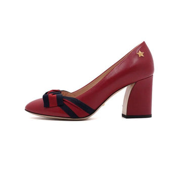 GUCCI Red Leder Pump mit Webstreifen und Schleifen Dekoration 432044 155741671