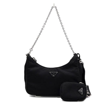 PRADA ブラック サピアノ リエディション マルチ ホーボー シルバー チェーン ショルダーバッグ クロスボディ aa63474 155790516