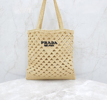 Prada New Logo Woven Crochet Tote Bag 1BG493 155799277