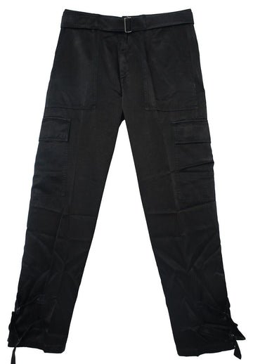 Dries Van Noten Garment Dyed Cotton & Cupro PELBECK Belt Cargo Pants Black 2320209297286900 58416680