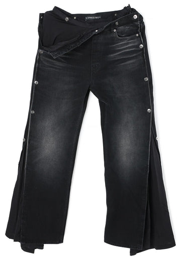 Y PROJECT Collapsed Jeans mit hohem Bund in ausgewaschenem Schwarz 107PA007 D15 128751301