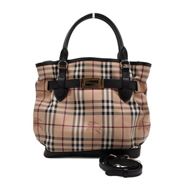 BURBERRY チェックブラウンレザートートバッグ兼ショルダーバッグ 3723050 155928320