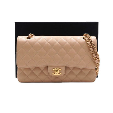 CHANEL Beige Caviar Classic Medium Gold Chain Shoulder Bag A01112 155928321