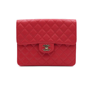 CHANEL レッドキャビア ゴールドCCロゴ フラップ クラッチバッグ AP1756 155928340