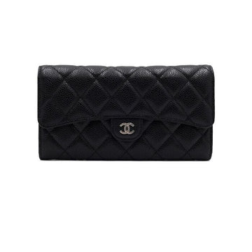 CHANEL Black Caviar Silver Hardware Classic Flap Women's Wallet A31506 155942333