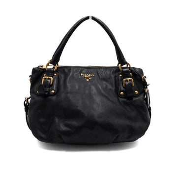 PRADA Tote Bag aus schwarzem weichem Kalbsleder mit goldfarbenem Logo BR4281 155954676