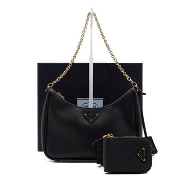 Prada Black Saffiano Re-edition Multi Hobo Bag with Gold Chain aa63598 155954681