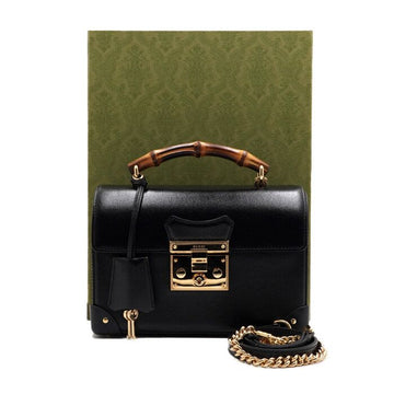 Gucci Small Black Leather Bamboo Top Handle Tote Bag with Gold Chain Shoulder Bag Crossbody AA63609 155954682