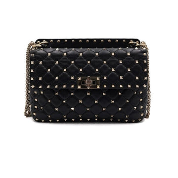 VALENTINO ブラックレザー ロックスタッズ スパイク ゴールドチェーン ショルダーバッグ 兼 クロスボディバッグ 7W2B0122NAP 155954691